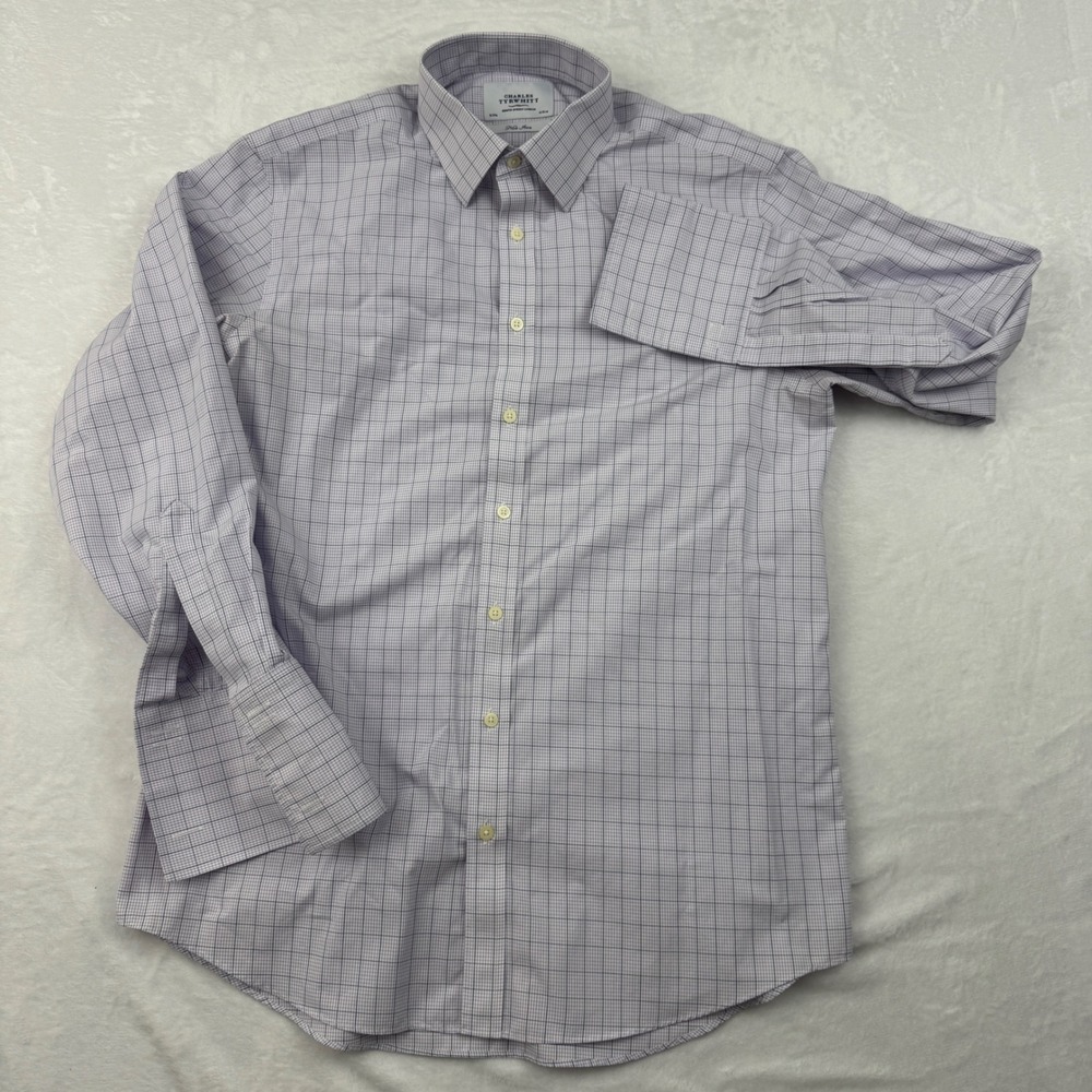 Charles Tyrwhitt Mens Slim Fit Non-Iron Dress Shirt French Cuff Purple 16/34